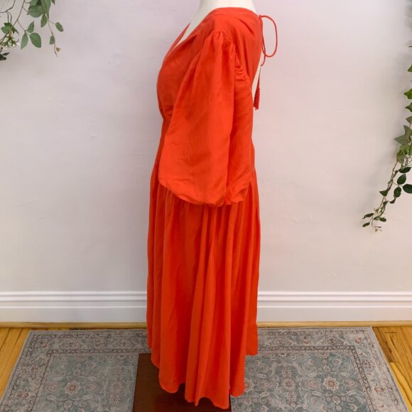 Farm Rio Orange Puffy Sleeved Corset Midi Dress Size XL - Picture 8 of 14